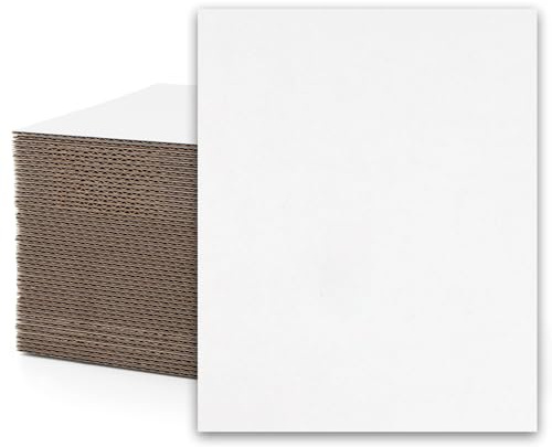 Mat Board Center, 50 Pack 8x10 Corrugated Cardboard Sheets, 1/16 inch thick, Flat Cardboard Inserts for Mailing, Packaging & Shipping, Cardboard Backing, Craft Card Board (White on one side)