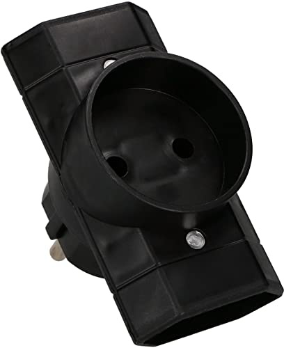 KOTARBAU® Ladrón Triple con 2 enchufes Planos y 1 Enchufe Redondo Frontal, 230 V, Sin Tomas de Tierra, Adaptador de Tres Tomas, Negro, Regleta múltiple, Forma en T