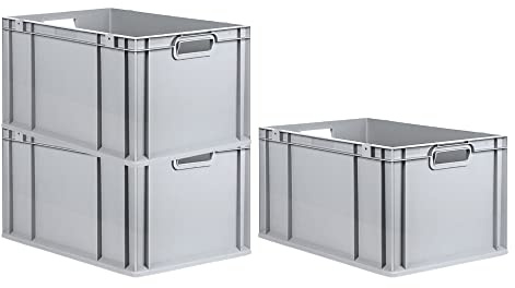 PROREGAL SuperSparSet 3x Eurobox NextGen Economy | Griffe offen |HxBxT 32x40x60cm | 65 Liter | Eurobehälter, Transportbox, Transportbehälter, Stapelbehälter