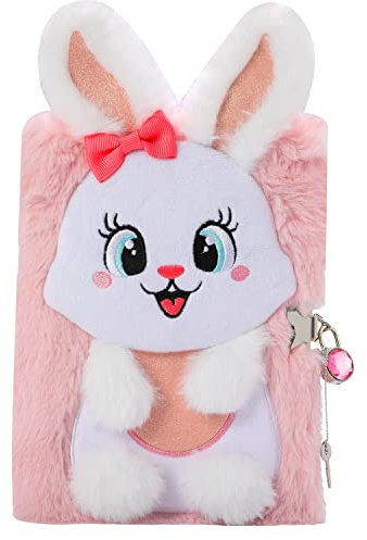 PinkSheep Tagebuch mit Schloss und Schlüsseln, Plüsch Journal Notizbuch für Kinder, 160 Seiten geheimes Schloss Tagebuch zum Schreiben und Zeichnen Geschenke für Mädchen (Rabbit)