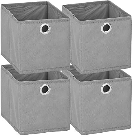 Murago - 4er Set Faltbox ca. 15x15x15 cm Grau- Würfel Aufbewahrungsbox faltbar Einschub Korb Schubladen Unterwäsche Organzier Boxen Stoff Regalkorb Klappbox klein