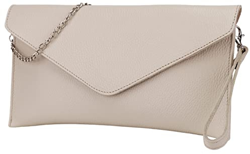 SH läder äkta läder clutch axelväska liten väska elegant aftonväska i narvigt koskinn med bärkedja 31,5 x 16,5 cm Saya G369, Beige, Small