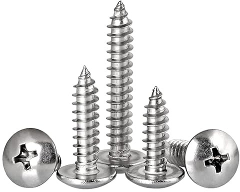 FandWay 125Pcs Self Tapping Screws 304 Stainless Steel,M4 Wood Screws Kit,Truss Head Self Drilling Screw,Round Head Sheet Metal Screw Phillips Drive for DIY WoodWork Repairs.