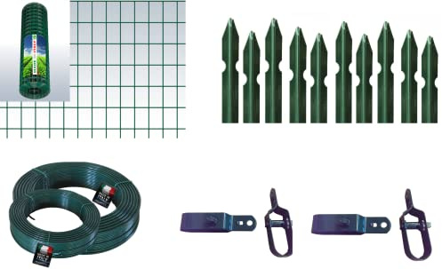 RETE PER RECINZIONE PLASTIFICATA COMPLETA 25 mt KIT RETE,PALI,FILI e accessori (altezza rete 200 cm + paletti da 250 cm)