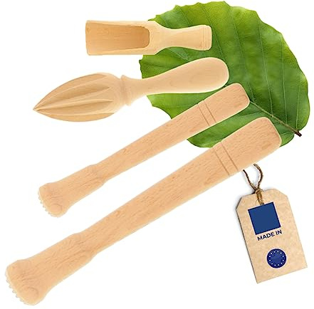 HOFMEISTER® Cocktail Set 4-teilig, bestehend aus 2X Stößel, Schäufelchen und Zitruspresse, nachhaltiges Set für Cocktails