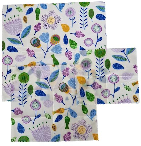 Reusable, Organic, Natural Beeswax Sandwich Wraps - Set of 3 - Patterned Design (Fun Flowers)