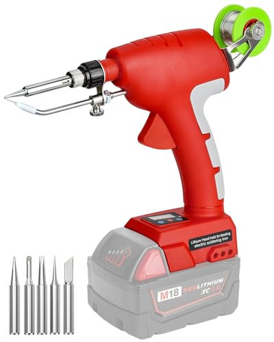 Schnurloses Lötkolbenset für Milwaukee M18 18v Akku, 75W LED Digital Lötkolben mit 5 Stück Spitzen für jeden Hobby Enthusiasten (Batterie nicht enthalten)