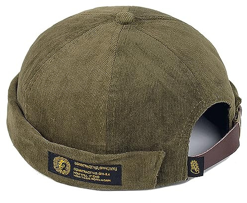 XYIYI Herren Cordmütze Dockermütze Brimless Hat Schädelkappe Arbeiter Matrosenmütze Gerollte Manschette Retro Beanie Mütze