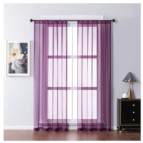 Whoiy Transparente Gardinen Vorhänge Polyester Lila 160 cm Lang, Einfarbig Transparent Vorhang Rod Tasche Moderne Fenster Schlafzimmer 2er Set, H160 x B86 cm