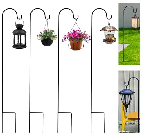 Editbar 4 Stück Garten Schäferhaken, Hirtenhaken Pflanzenhänger 100cm | Metall Gartenstab mit Haken, Schäferhaken für Solarleuchten, Pflanzenkörbe, Laternen, Vogelhäuschen