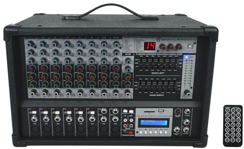 Rockville RPM109 V2 12 Channel Powered Mixer, 4800W Peak/600W RMS x2 @4Ω, Bluetooth/USB/SD Playback & Recording, 24 Digital Effects, 3-Band EQ Per Channel, 7-Band Stereo EQ, for Live Sound & Studio