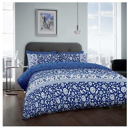 Lions 4 Piece Bedding Set with Fitted Sheet - Double Size Duvet Cover Sets Matching Pillowcases, Reversible Quilt Covers, Soft Poly Cotton Printed Bed Linen