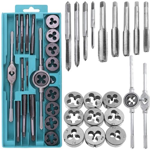 WIYETY Set di Maschi e Filiera: Set di Utensili per Filettatura di 20 Pezzi, Set di Punte, Set di Tagli di Filettatura da M3 a M12, Scatola degli Utensili per Filettare di Alta Precisione