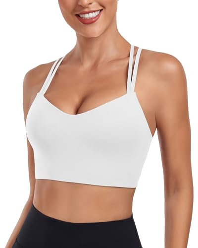 As Fariy dam Cloud Longline sport-BH U-hals spagettiremmar träning bh yoga crop tank top, Vit, L