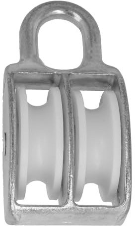 Amig - Polea Doble Fija Modelo 651 - Con Rueda de Plástico Blanca - Para Interiores y Exteriores - Medidas 9 x 40 mm - Acero - Acabado Zincado - No Apto para Trabajos de Elevación