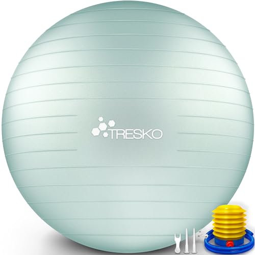 TRESKO® Gymnastikball BPA-Frei inkl. Luftpumpe | Ball für Fitness, Yoga, Gymnastik, Schwangerschaft, Core Training, Rücken | Yogaball Pezziball Pilatesball Sitzball Anti-Burst 300 kg