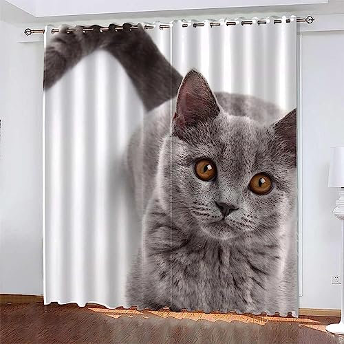 Kinder Verdunkelungsvorhänge Tier Katze 3D Polyester Ösen Vorhang, Für Wohnzimmer Schlafzimmer Kinderzimmer Junge Mädchen Zimmer Blickdicht Schallschutzvorhänge 2Er Set -8F7W3P3N7K8