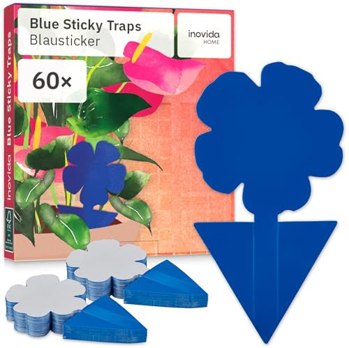 Trappole Blu contro i Tripidi : 60 Fogli Adesivi senza Insetticida – Trappole per Piante da Interno – Protezione Naturale contro i Tripidi – Controllo dei Parassiti nelle Piante – di Inovida
