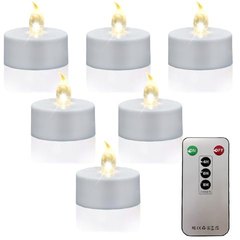 12 velas de té LED sin llama con mando a distancia y temporizador, funcionan con pilas, voto de Halloween, velas eléctricas que duran más de 400 horas, para decoración de bodas y fiestas (blanco