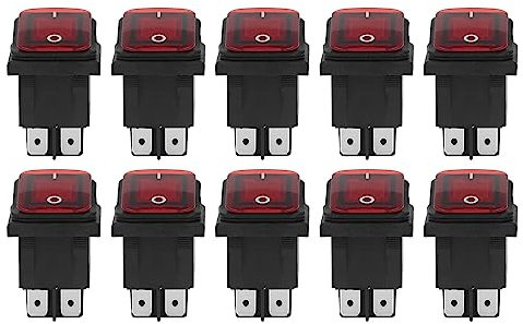 EVTSCAN 10 pezzi interruttore a levetta a bilanciere a 2 posizioni on off 30 A AC 125 V 250 con luce LED, ideale per barche e altro (Rot)