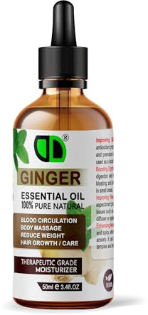 50ML Dropper | DD 100% Pure Natural Ginger Essential Oil | Perfect for Aromatherapy, Diffusers | Great for Skin and Hair Care | Respiratory Health | Pain Relief | Mood Enhancer