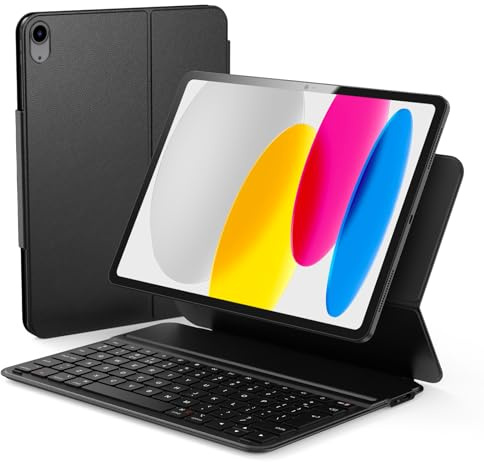 Qulose fodral med tangentbord QWERTZ för iPad 11 2025 A16/iPad 10 generationen 10,9 tum 2022, ultratunn magnetiskt folio Bluetooth-tangentbord, typ C laddningsfunktion, svart