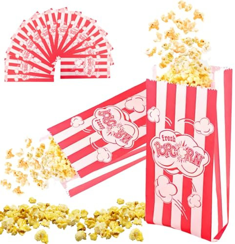 Byzesty 320 Stück Popcorn Tüten, Popcorntüten, Klein Popcorntüte Popcorn Boxen Popcorn Tüte Popcorn Box Rot-Weiß Gestreift Papiertüten Partytüte Candy Tüte Kino Zubehör Für Snacks Chips Popcorn Party
