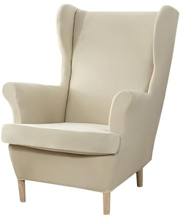 XINGYUEXUAN Lot de 2 Housses de Fauteuil à Oreilles Extensibles avec Bras - Couleur Unie - Ailes - avec Fond élastique - pour Salon, Chambre à Coucher - Beige