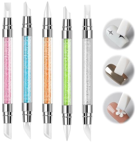 5 Stück Doppel Köpfe Silikon Nagel Pinsel, Experte Nagel Art Pinsel, Nail Art Dotting Tools, Silikon-Modellierpinsel Set Maniküre Werkzeuge für DIY Nail Art Design