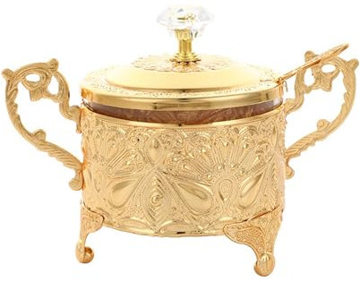 LVUNZJCA Sucrier Sucrier doré avec Couvercle et cuillère Pot à épices Vintage pour la Cuisine et la Maison