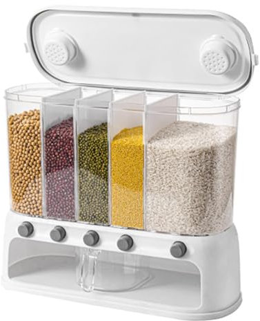 Cereal Containers Storage - Cereal Dispenser Countertop 44lbs | Wall-Mounted Cereal Rice Dispenser Dry Food Storage Box with Lids, Dry Food Dispenser Grain Rice Bucket with Multi Compartments