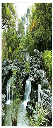 Türtapete Selbstklebend TürPoster 3D Türaufkleber Türfolie türsticker Foto Vinyl Tür Plakat für Schlafzimmer Toilette Verschönern Deko türen 100x200 cm Grüner Wasserfall Blick
