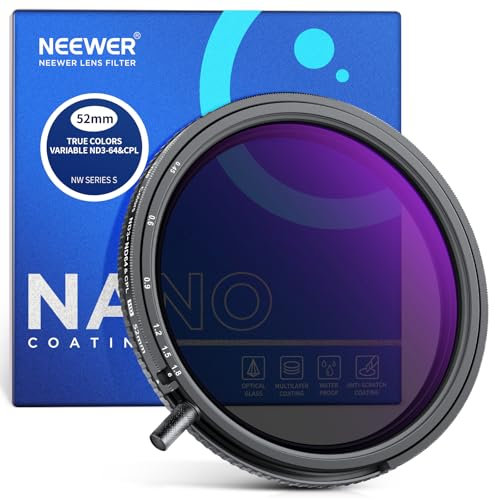 NEEWER 52mm True Color Filtre ND3-ND64 & CPL Variable 2 en 1, Densité Neutre Réglable Filtre Polarisant Circulaire Verre Optique HD Multicouche Accessoires/Cadre Aluminium/Hydrofuge/Anti-Rayures