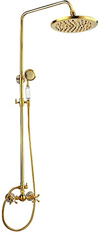 ZJIANHON Ensemble de douche à effet pluie doré de 20,3 cm, ensemble de robinets de douche à montage mural, ensemble combiné de douche à double poignée avec douchette à main, pommeau de douche, bec de
