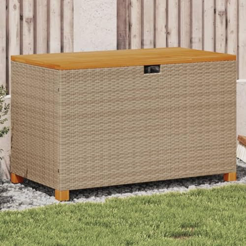 Xichuzi Gartentruhe Beige 110x55x63 cm Poly Rattan Akazienholz, Gartenschrank, Gartenbox, Paketbox, Auflagenbox, Balkonschrank, Gartenkiste, Aufbewahrungsbox Outdoor, Kissenbox - 366287