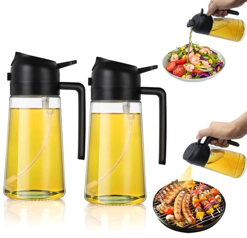 Dictien Kitchen Oil Spray 470 ml - 2-i-1 Air Fryer Oil Spray | Spray olivolja för matlagning, sallader, vinäger och kökstillbehör