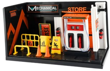 TTETTZ 1:24 Scale Garage Display Model for Motorcycle And Car Collections, with Oil Machine