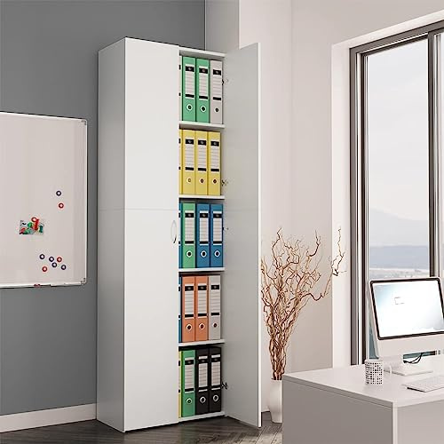 Myheimly Aktenschrank, Büroschrank mit Stauraum, Lagerschrank für Büro, Schrank Büromöbel Aufbewahrungsschrank, Holzwerkstoff Aktenschrank Weiß,60 x 32 x 190 cm