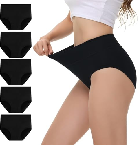 NUOZA Culotte Coton Femme Taille Haute Slip Femme Coton Culotte Ventre Plat Elasticité Confortable Slips (Lot de 5) Noir XL