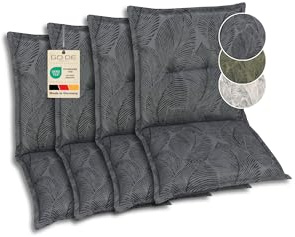 GO-DE Textil Bequeme und attraktive Polsterauflagen für Niederlehner-Gartenstühle (4er-Set, Blattmotiv groß anthrazit, Niederlehner)