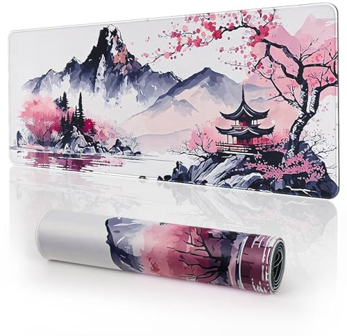 EFISH Tapis de Souris de Jeu Japonais XXL 800 x 300 mm Grand Tapis de Bureau Bords Cousus Imperméable Antidérapant pour PC, MacBook, Ordinateur Portable Améliore la précision et la Vitesse. (Y26)