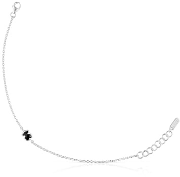 TOUS Pulsera de Plata de Primera Ley para Mujer con Motivo en Ónix 6mm, 17,5 cm de Largo y Cierre Mosquetón, Colección Icon Color