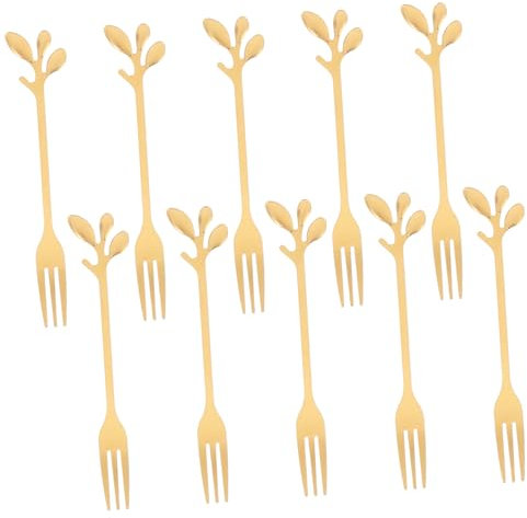 TOPPERFUN 10Pièces Fourchettes Mini Or Acier Inoxydable pour Desserts Fruits et Cocktails Accessoires Élégants pour Fêtes et Utilisation Quotidienne