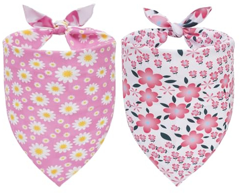 WoffBow Sommer-Hundehalstücher für XL-Hunde, wendbar, rosa Blumendesign, atmungsaktiv und schnell trocknend, 2 Stück