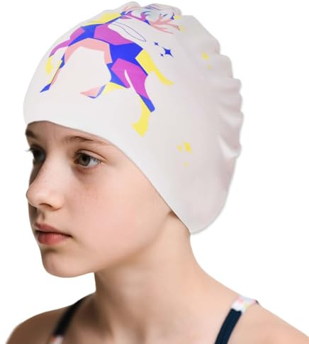 Cuffia da Bagno in Silicone Elastico, Cuffia Unisex Piscina Confortevole e Estensibile per Piscina e Mare, Cuffia da Nuoto per Bambini, Donne e Uomini (Bianco)