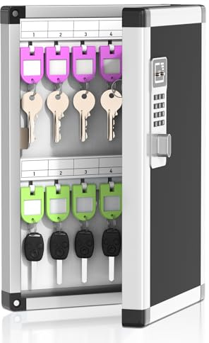 Lockbako 24 Schlüsselkästen mit Code und Schlüssel, Schlüsselbox mit zahlencode, Schlüsselschrank mit Schlüsselhaken, Anhängern und Etiketten für Zuhause und Büro,21.5 * 6.5 * 33cm
