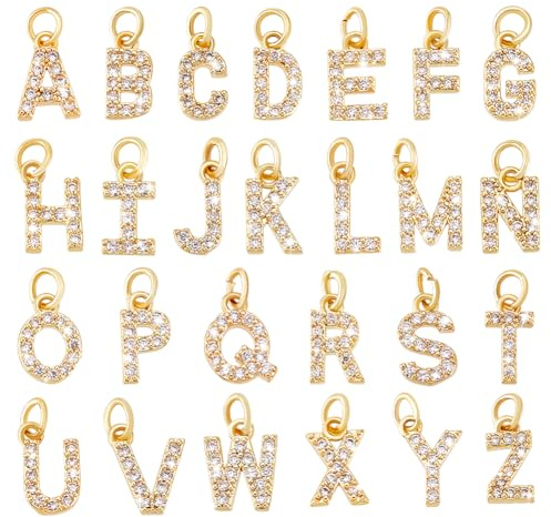 PH PandaHall 26pz Ciondoli con Lettere Alfabeto Placcati in Oro 18K Ciondoli Dorati con Strass per La Creazione di Gioielli Bracciali Collane Orecchini Fai Da Te