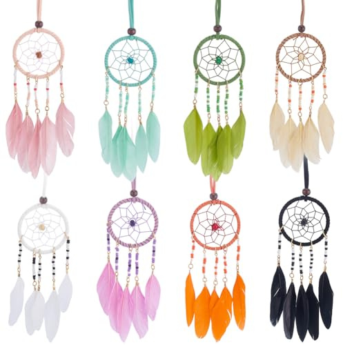 WEBEEDY 8 colori cattura sogni di piccole dimensioni per decorare lo specchietto retrovisore auto cattura sogni fatti a mano con ciondolo piuma e perline per auto camera da letto arredamento casa 27
