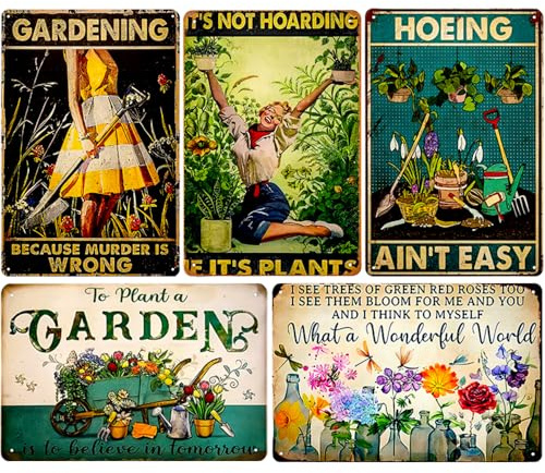 Rosjoy Funny Garden Signs for Outside - Unique Gardening Gifts for Women，12x8 Metal Garden Decor for Wall Art, Yard Greenhouse, Outdoor, Patio, Porch Decoration