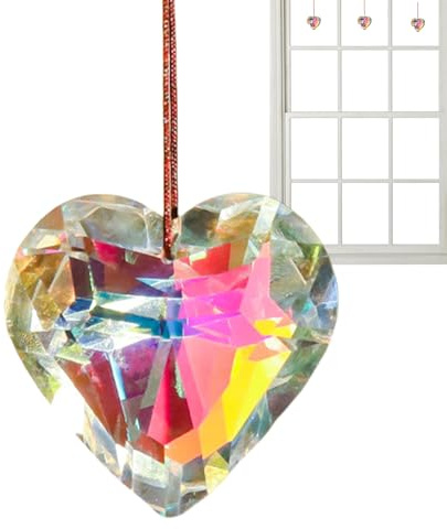 Atrapasoles de, Adorno Decorativo para Espejo retrovisor, Colgante de Bola de Prisma de de corazón, Adorno de decoración de Pared para Puerta de Coche, Dormitorio